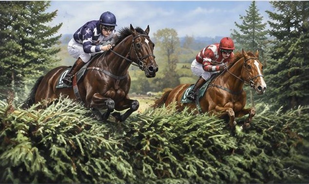Illustrative racing scene for Foxhunters' Chase — over fences