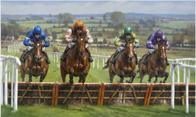 Illustrative racing scene for Anniversary 4YO Hurdle — over hurdles