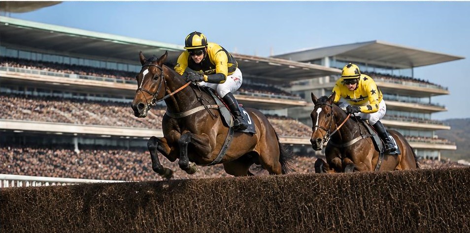 Illustrative racing scene for Queen Mother Champion Chase — over fences