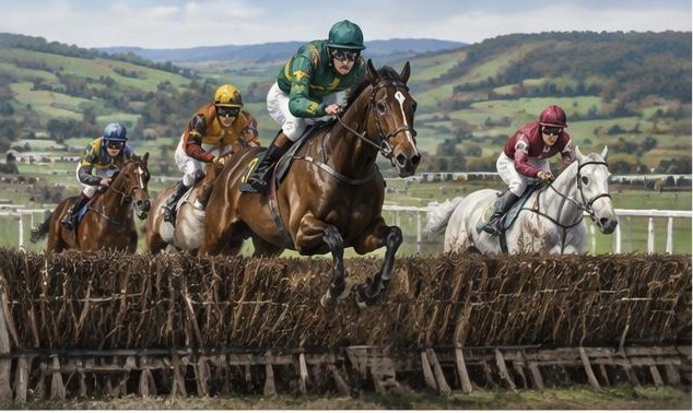 Illustrative racing scene for Champion Novice Chase — over fences