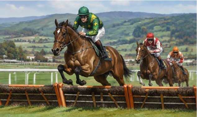 Illustrative racing scene for Champion Hurdle (Punchestown) — over hurdles