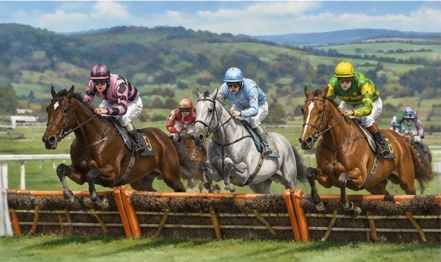Illustrative racing scene for Mares Champion Hurdle — over hurdles