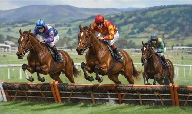 Illustrative racing scene for Champion 4YO Hurdle — over hurdles