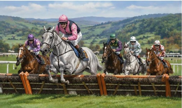 Illustrative racing scene for Mares Novice Hurdle Final — over hurdles